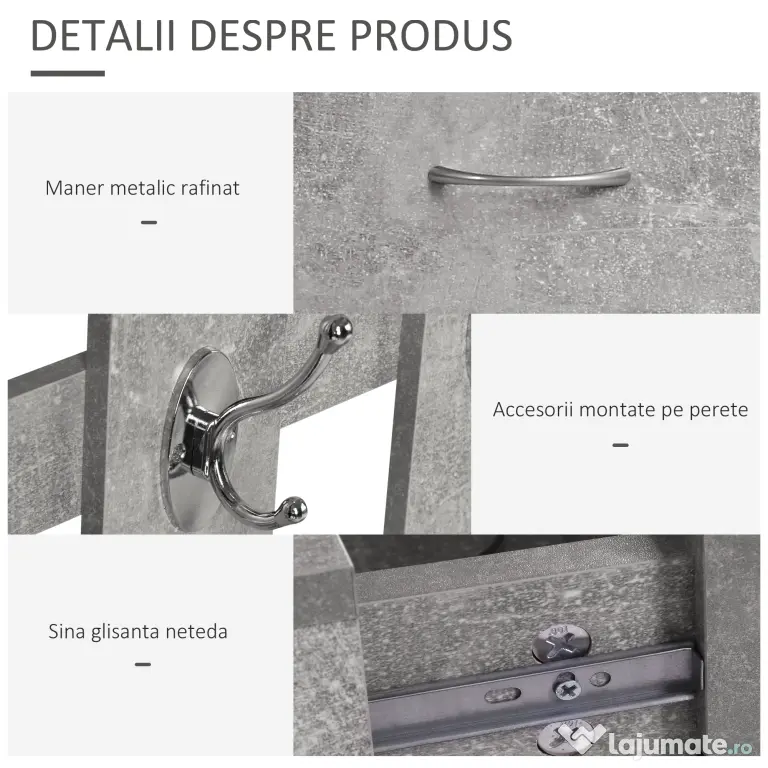 Mobile Garderoba pentru Intrare si Dormitor, cu Cuier cu 6 Carlige, Pantofar Reglabil si Oglinda, Gri ciment, 90x22x116 cm Gri ciment | Aosom Romania