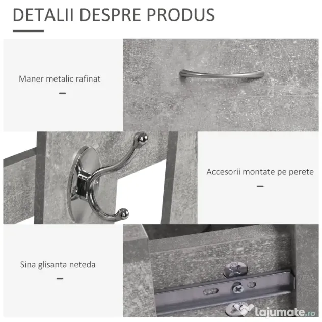 Mobile Garderoba pentru Intrare si Dormitor, cu Cuier cu 6 Carlige, Pantofar Reglabil si Oglinda, Gri ciment, 90x22x116 cm Gri ciment | Aosom Romania