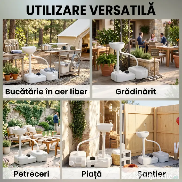 Chiuveta Portabila de Camping cu 2 roti, Rezervor de Apa de 17 litri, Rezervor de Sapun 83x50x103cm Outsunny | Aosom Romania