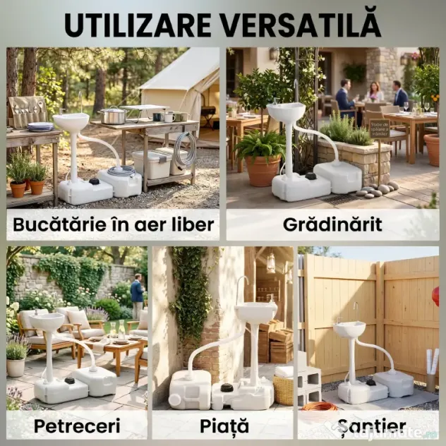 Chiuveta Portabila de Camping cu 2 roti, Rezervor de Apa de 17 litri, Rezervor de Sapun 83x50x103cm Outsunny | Aosom Romania