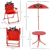 Outsunny Set masă de grădină cu 2 scaune pliabile, masă și scaune pentru copii în aer liber cu umbrelă din metal și poliester, roșu | Aosom Romania
