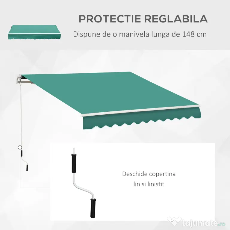 Outsunny Rulou Parasolar de Perete Impermeabil, Protecție UV și Rezistență la Apă, 295x245 cm, Verde | Aosom Romania