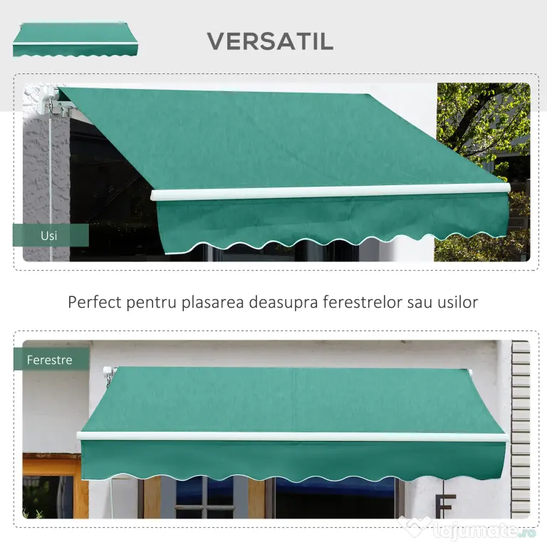 Outsunny Rulou Parasolar de Perete Impermeabil, Protecție UV și Rezistență la Apă, 295x245 cm, Verde | Aosom Romania