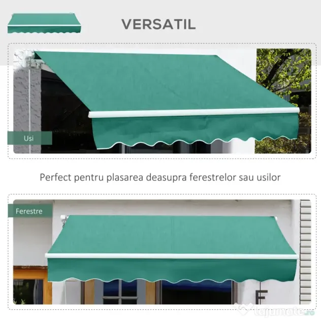 Outsunny Rulou Parasolar de Perete Impermeabil, Protecție UV și Rezistență la Apă, 295x245 cm, Verde | Aosom Romania