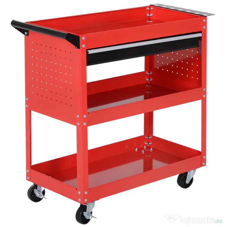 Durhand Cărucior pentru Scule Atelier, Organizator Mobil, Roșu, 70x35x75.5 cm | Aosom Romania