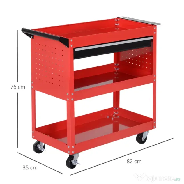 Durhand Cărucior pentru Scule Atelier, Organizator Mobil, Roșu, 70x35x75.5 cm | Aosom Romania