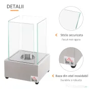 HOMCOM Semineu de masa otel si sticla arzator 0,4L pentru spatii exterioare si interioare