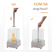 HOMCOM Semineu de masa otel si sticla arzator 0,4L pentru spatii exterioare si interioare