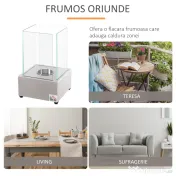 HOMCOM Semineu de masa otel si sticla arzator 0,4L pentru spatii exterioare si interioare