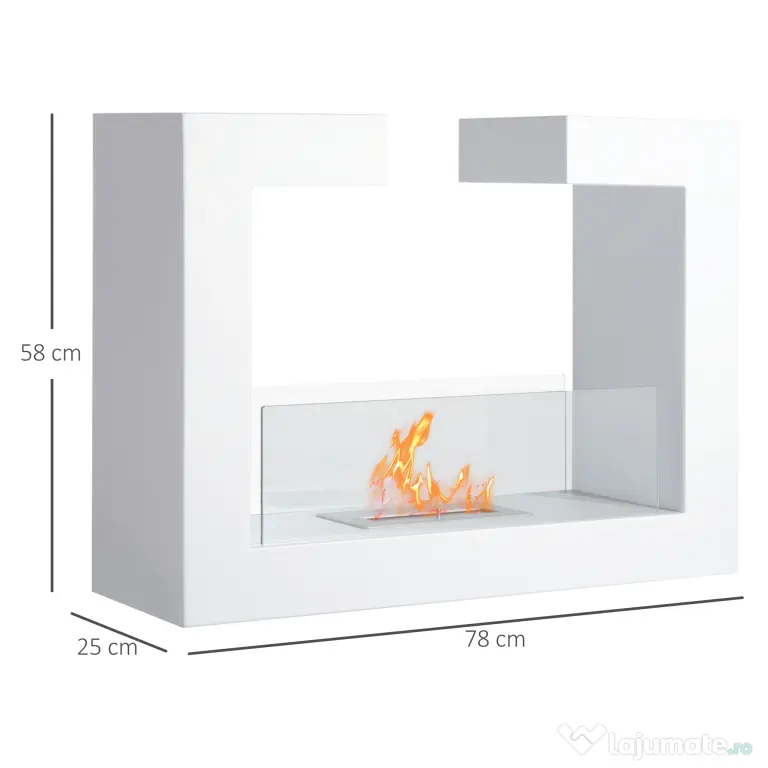 HomCom Șemineu pe Bioetanol din Oțel Inoxidabil cu 1 Rezervor 1.5LT 78 x 25 x 58 Alb | Aosom Romania