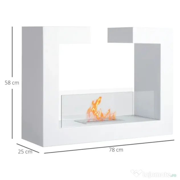 HomCom Șemineu pe Bioetanol din Oțel Inoxidabil cu 1 Rezervor 1.5LT 78 x 25 x 58 Alb | Aosom Romania