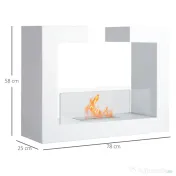 HomCom Șemineu pe Bioetanol din Oțel Inoxidabil cu 1 Rezervor 1.5LT 78 x 25 x 58 Alb