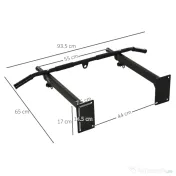 HOMCOM Bară de Tracțiune pentru Perete cu 3 Mânere Diferite, Bară de Tracțiune din Oțel, 93,5x65x17 cm, Negru 