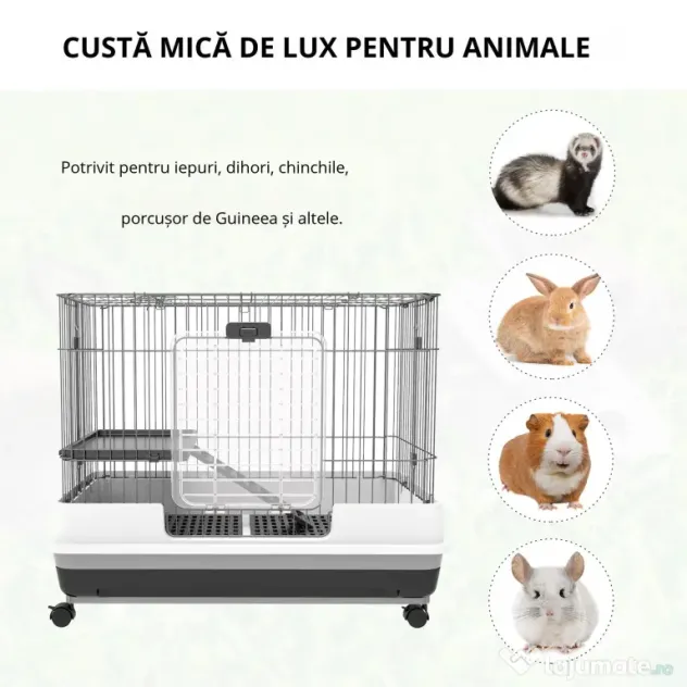 PawHut Cusca pentru Hamsteri Iepuri Cobai in Metal Negru cu 2 Usi | Aosom Romania