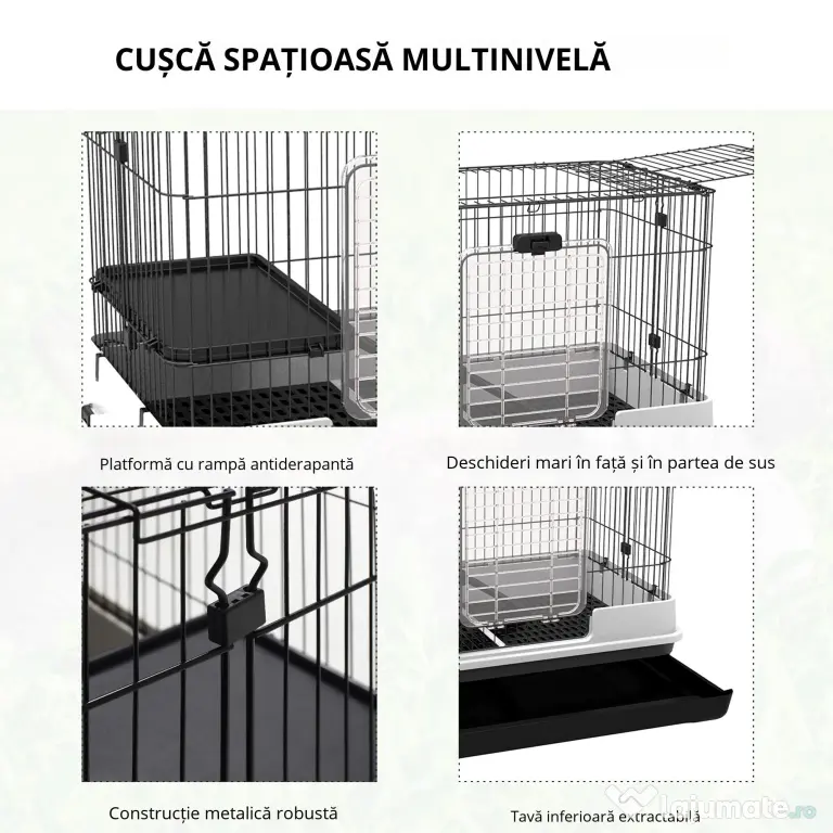 PawHut Cusca pentru Hamsteri Iepuri Cobai in Metal Negru cu 2 Usi | Aosom Romania