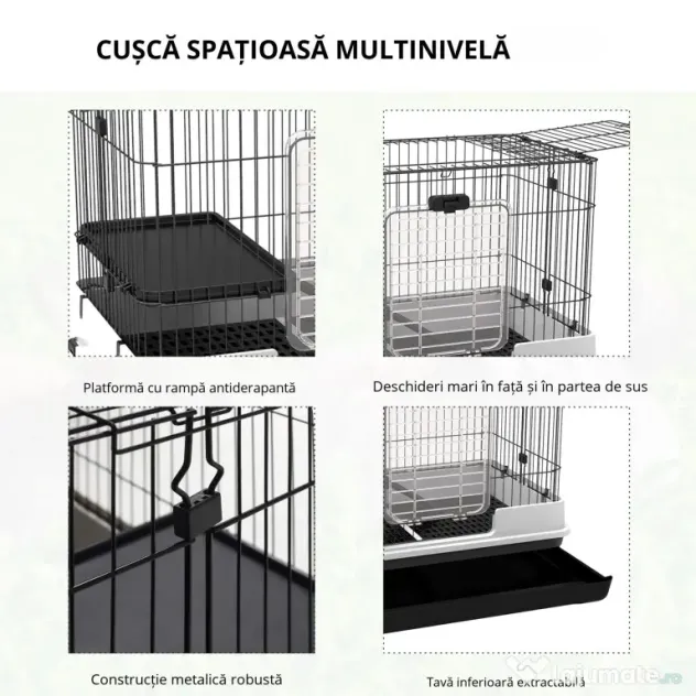 PawHut Cusca pentru Hamsteri Iepuri Cobai in Metal Negru cu 2 Usi | Aosom Romania
