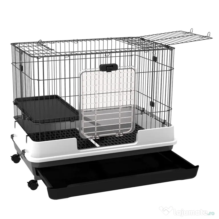 PawHut Cusca pentru Hamsteri Iepuri Cobai in Metal Negru cu 2 Usi | Aosom Romania