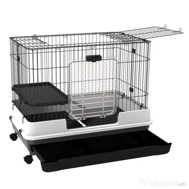 PawHut Cusca pentru Hamsteri Iepuri Cobai in Metal Negru cu 2 Usi | Aosom Romania