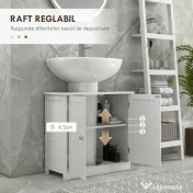 HOMCOM Dulap Sub Chiuvetă Baie, Spațiu Depozitare cu 2 Uși, MDF, 60x30x60 cm, Design Modern, Alb | Aosom Romania 