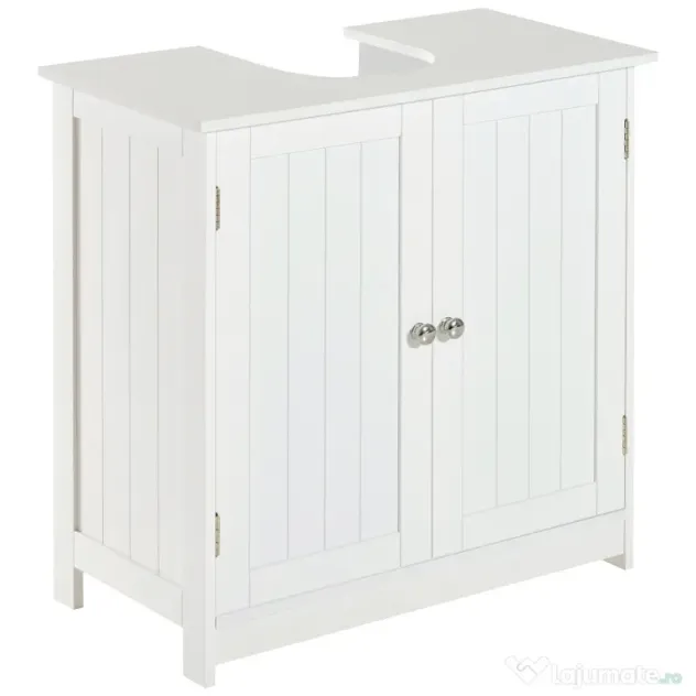 Homcom Masca Chiuveta Baie – MDF Alb, 2 Usi, 60×30×60 cm