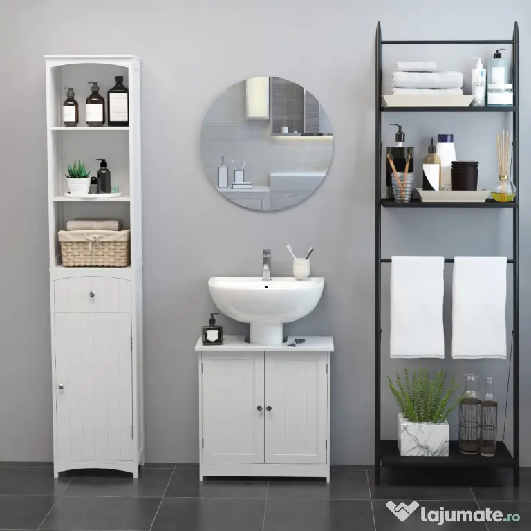 Homcom Masca Chiuveta Baie – MDF Alb, 2 Usi, 60×30×60 cm