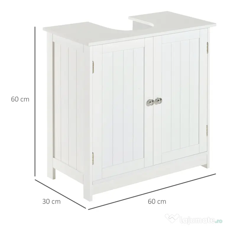 Homcom Masca Chiuveta Baie – MDF Alb, 2 Usi, 60×30×60 cm