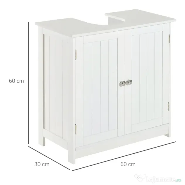 Homcom Masca Chiuveta Baie – MDF Alb, 2 Usi, 60×30×60 cm