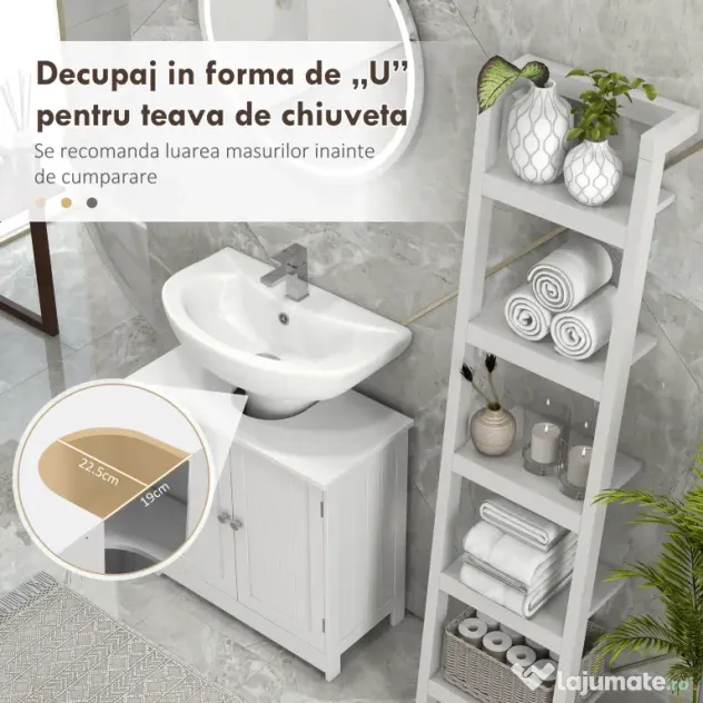 Homcom Masca Chiuveta Baie – MDF Alb, 2 Usi, 60×30×60 cm