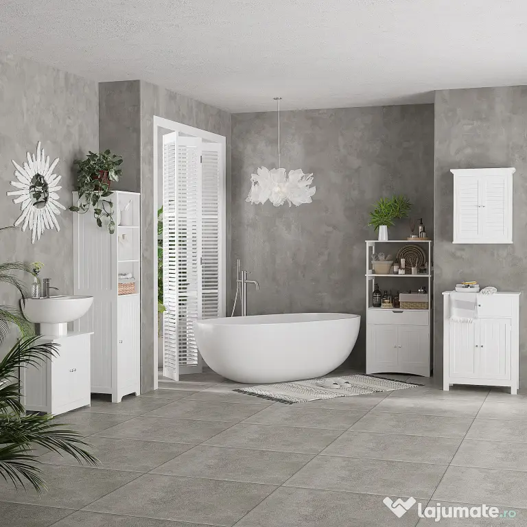 Homcom Masca Chiuveta Baie – MDF Alb, 2 Usi, 60×30×60 cm