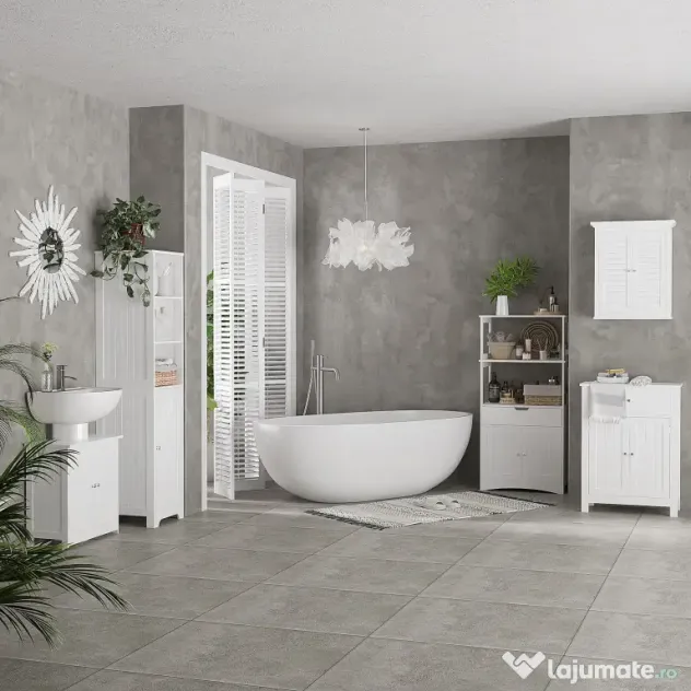 Homcom Masca Chiuveta Baie – MDF Alb, 2 Usi, 60×30×60 cm