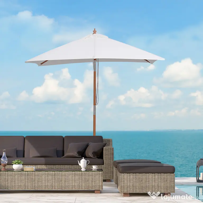 Outsunny Umbrelă de Grădină cu Mecanism de Înclinare, Design Clasic, 2x1.5m, Bej | Aosom Romania