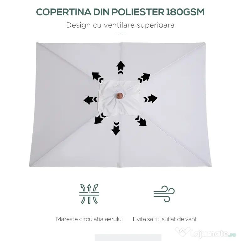 Outsunny Umbrelă de Grădină cu Mecanism de Înclinare, Design Clasic, 2x1.5m, Bej | Aosom Romania