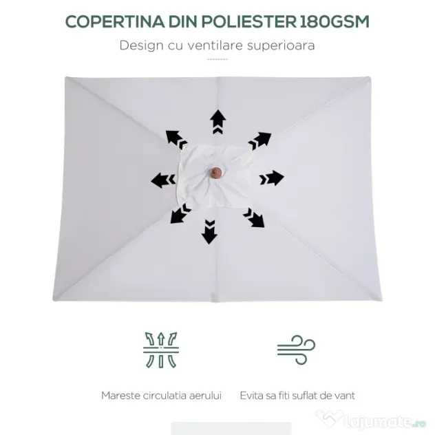 Outsunny Umbrelă de Grădină cu Mecanism de Înclinare, Design Clasic, 2x1.5m, Bej | Aosom Romania