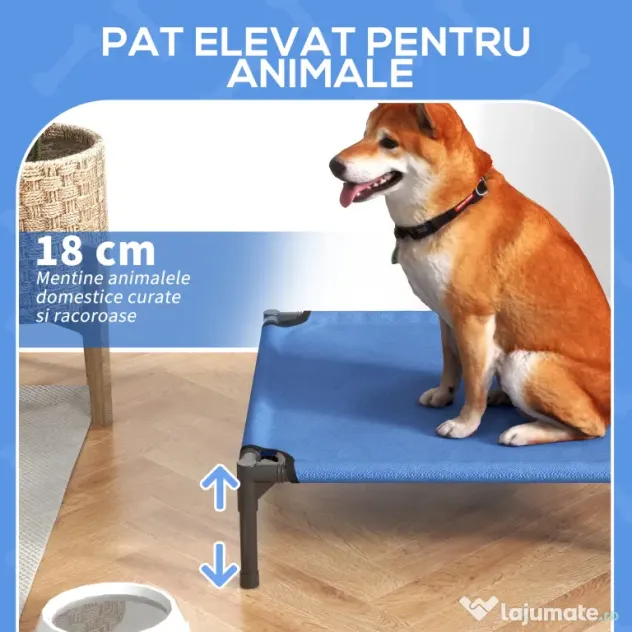 PawHut Pat Ridicat pentru Câini și Pisici cu Cadru Metalic, 76x61x18 cm, Albastru | Aosom Romania