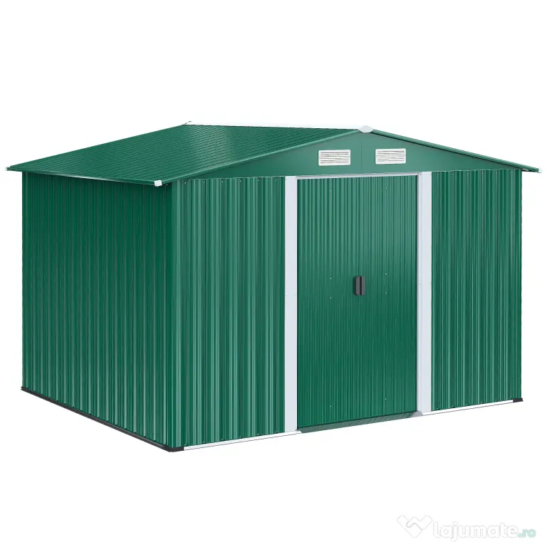 Casuta de gradina Outsunny, din lamiera de Oțel 246x192,5x177,5cm Verde | Aosom Romania
