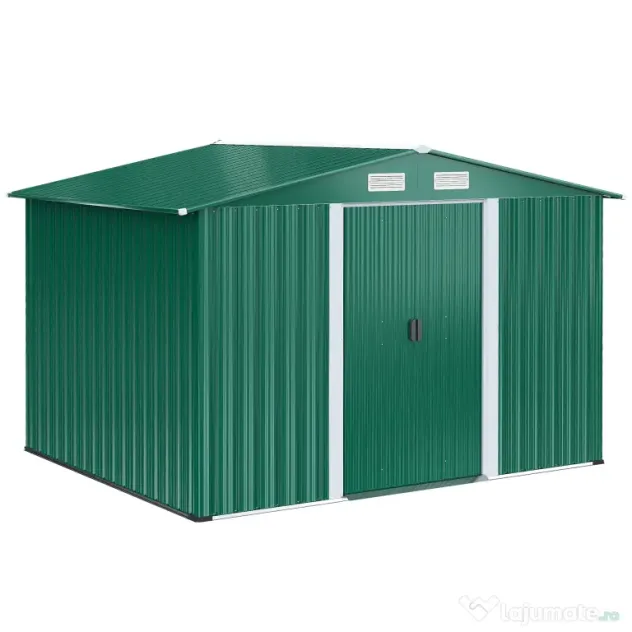 Casuta de gradina Outsunny, din lamiera de Oțel 246x192,5x177,5cm Verde | Aosom Romania
