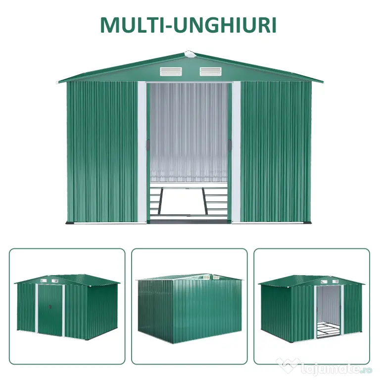 Casuta de gradina Outsunny, din lamiera de Oțel 246x192,5x177,5cm Verde | Aosom Romania