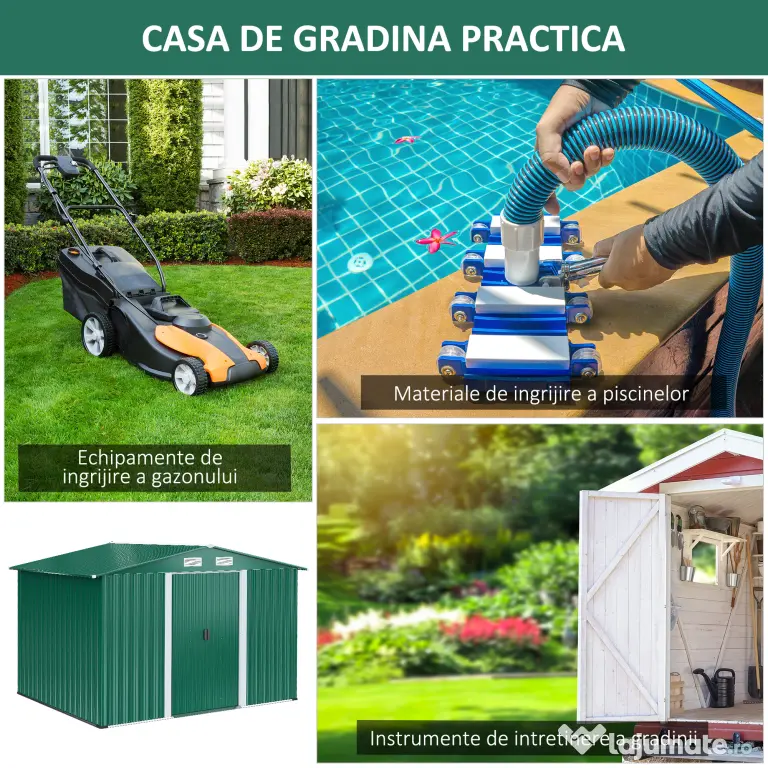 Casuta de gradina Outsunny, din lamiera de Oțel 246x192,5x177,5cm Verde | Aosom Romania