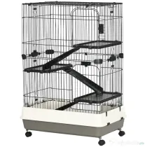 PawHut Cușcă pentru Hamsteri pe Trei Nivele, Căsuță cu Roți pentru Rozătoare, Iepuri și Porcușori de Guineea, 81,2x52,7x114 cm, Neagru | Aosom Romania