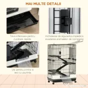PawHut Cușcă pentru Hamsteri pe Trei Nivele, Căsuță cu Roți pentru Rozătoare, Iepuri și Porcușori de Guineea, 81,2x52,7x114 cm, Neagru | Aosom Romania 
