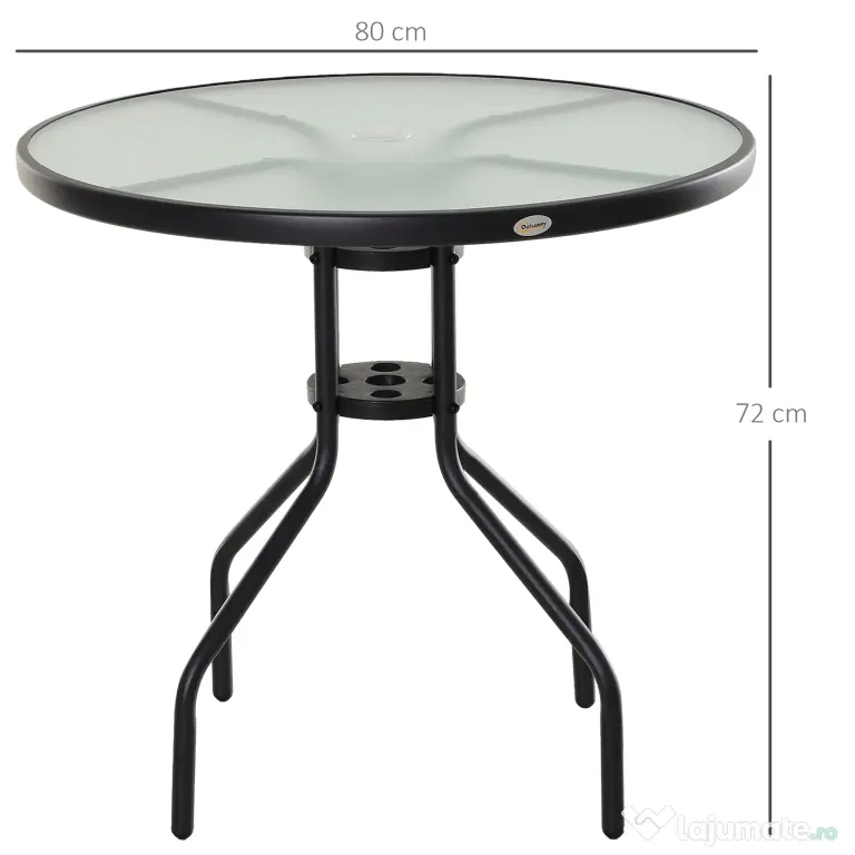 Outsunny Măsuță de Exterior din Oțel cu Sticlă Securizată, Ideală pentru Grădină și Terasă, Ф80x72cm | Aosom Romania