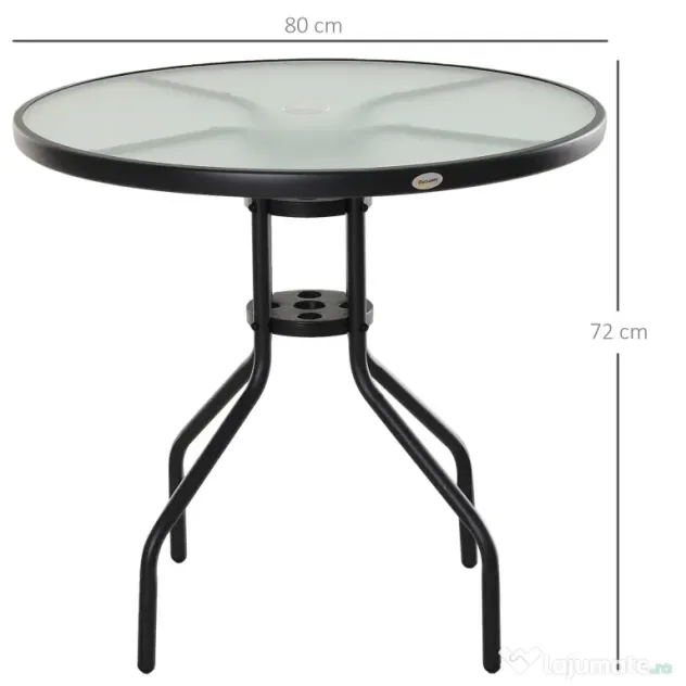 Outsunny Măsuță de Exterior din Oțel cu Sticlă Securizată, Ideală pentru Grădină și Terasă, Ф80x72cm | Aosom Romania