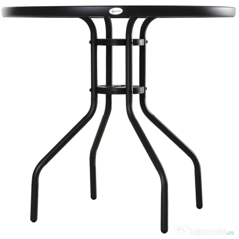Outsunny Măsuță de Exterior din Oțel cu Sticlă Securizată, Ideală pentru Grădină și Terasă, Ф80x72cm | Aosom Romania