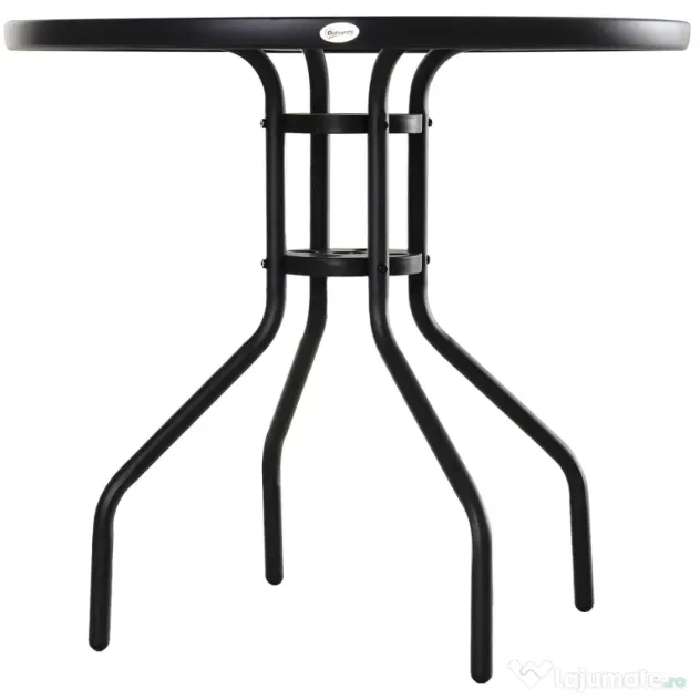 Outsunny Măsuță de Exterior din Oțel cu Sticlă Securizată, Ideală pentru Grădină și Terasă, Ф80x72cm | Aosom Romania