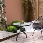 Outsunny Masuta de exterior din otel cu suprafata din sticla securizata Ф80 x 72 cm 