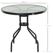 Outsunny Masuta de exterior din otel cu suprafata din sticla securizata Ф80 x 72 cm 