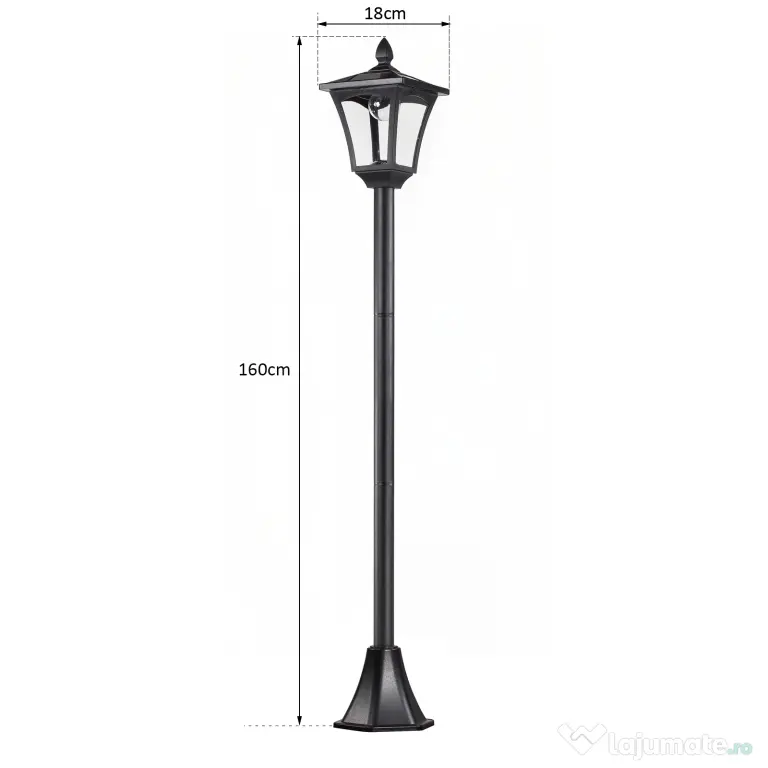Outsunny Lanternă Solară pentru Grădină, Felinar LED cu Panouri Solare, Design Modern, 18x18x160 cm, Negru | Aosom Romania