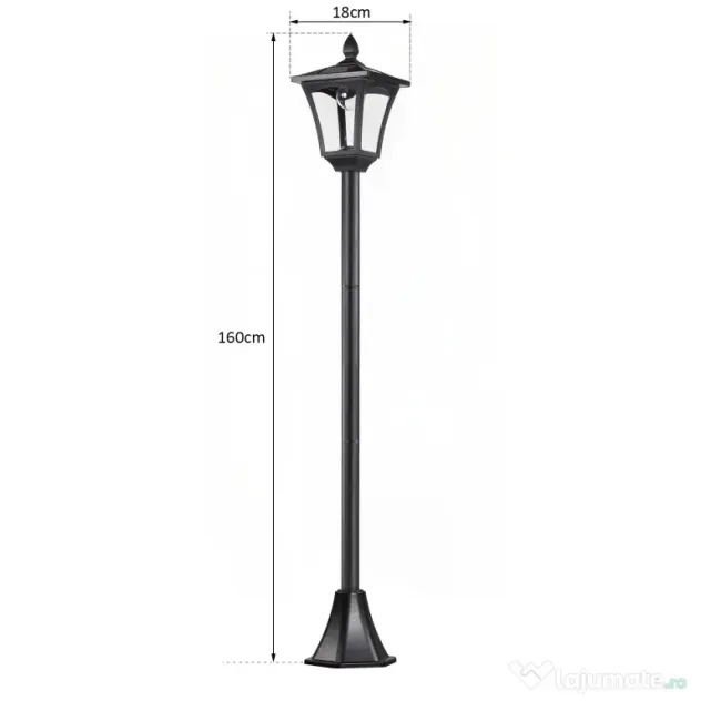 Outsunny Lanternă Solară pentru Grădină, Felinar LED cu Panouri Solare, Design Modern, 18x18x160 cm, Negru | Aosom Romania