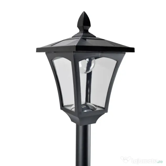 Outsunny Lanternă Solară pentru Grădină, Felinar LED cu Panouri Solare, Design Modern, 18x18x160 cm, Negru | Aosom Romania
