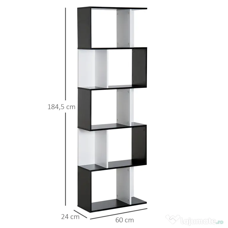 HOMCOM biblioteca de perete, 5 rafturi, 60x24x184.5cm